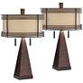 Franklin Iron Works Niklas 26" Bronze Metal USB Table Lamps Set of 2