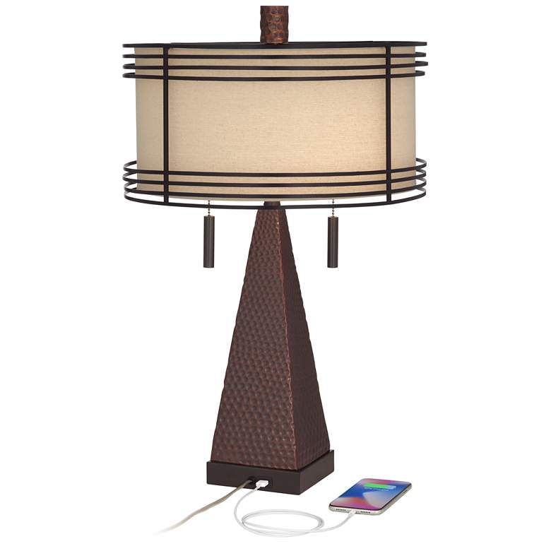 Image 3 Franklin Iron Works Niklas 26 inch Bronze Metal USB Table Lamps Set of 2 more views