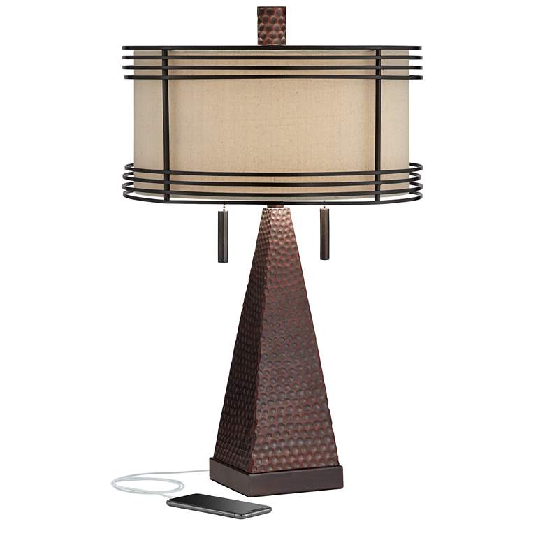 Image 3 Franklin Iron Works Niklas 26 inch Industrial Bronze USB Table Lamp