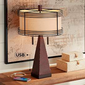 Image2 of Franklin Iron Works Niklas 26" Industrial Bronze USB Table Lamp