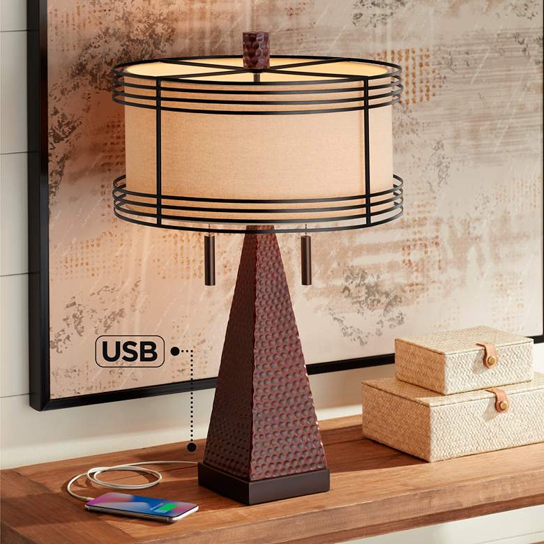 Image 1 Franklin Iron Works Niklas 26 inch Industrial Bronze USB Table Lamp