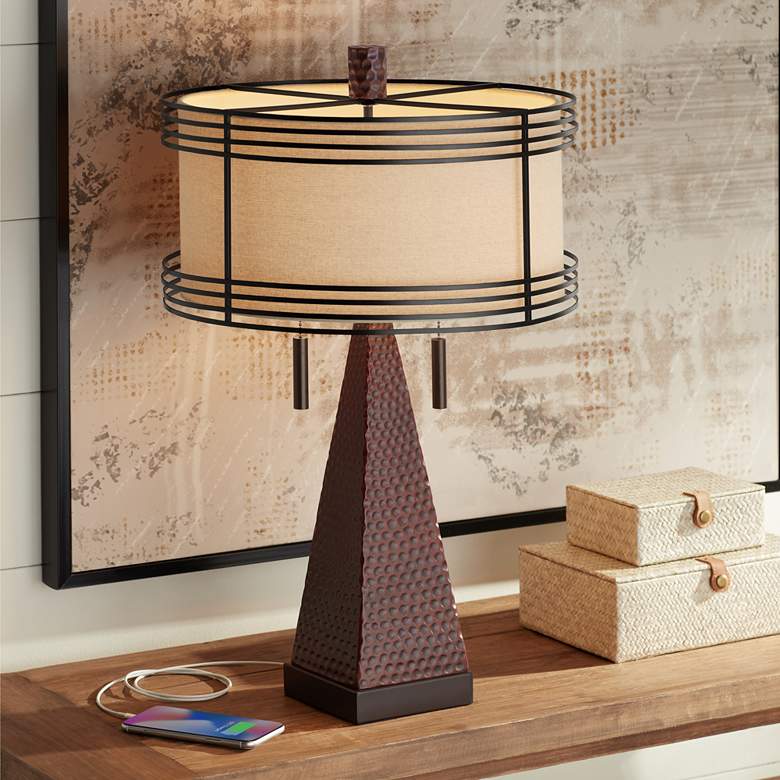 Image 1 Franklin Iron Works Niklas 26" Industrial Bronze USB Table Lamp