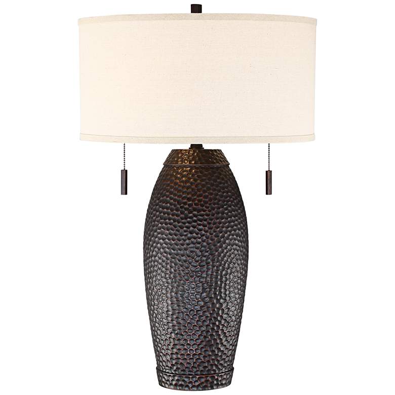 Image 2 Franklin Iron Works Noah 31" Hammered Bronze Pull-Chain Table Lamp