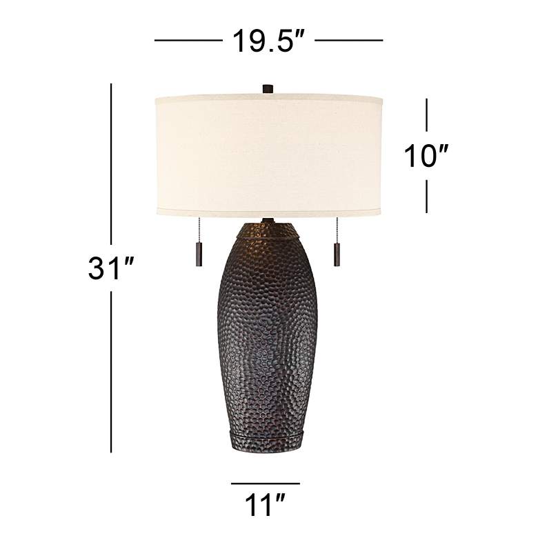 Image 7 Franklin Iron Works Noah 31" Hammered Bronze Pull-Chain Table Lamp more views