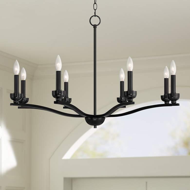 Image 1 Franklin Iron Works Norwell 35 3/4 inch Gloss Black 8-Light Chandelier