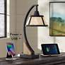 Franklin Iron Works Oak River 22" Mica Shade USB and Outlet Desk Lamp