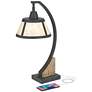 Franklin Iron Works Oak River 22" Mica Shade USB and Outlet Desk Lamp