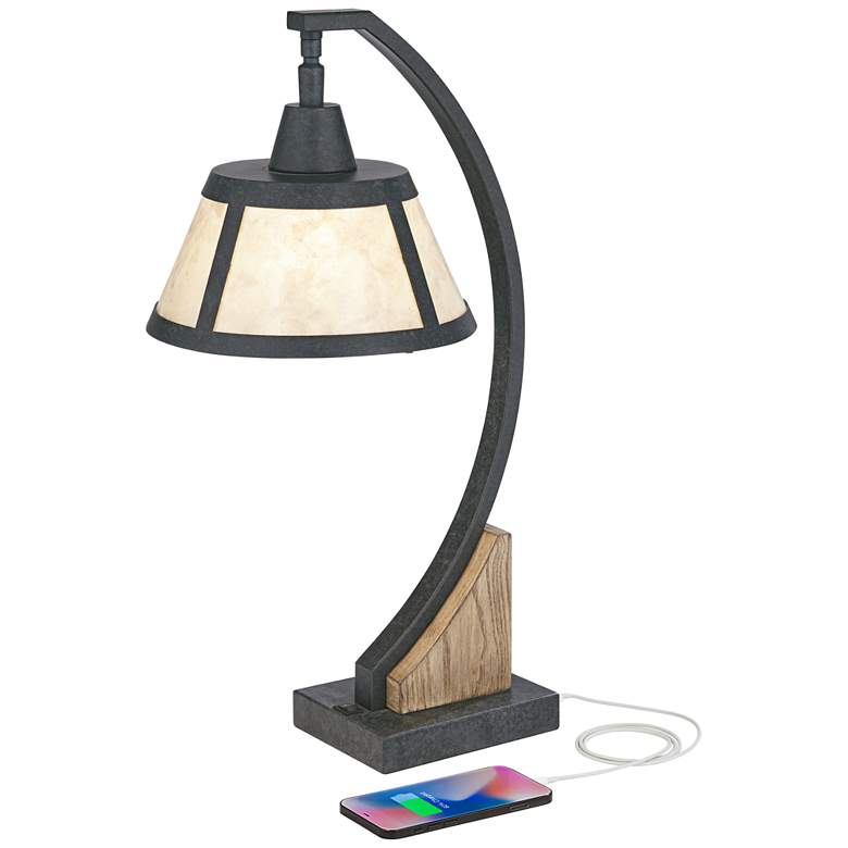 Image 7 Franklin Iron Works Oak River 22" Mica Shade USB and Outlet Desk Lamp more views