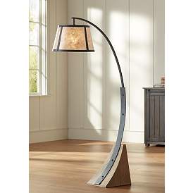 Image1 of Franklin Iron Works Oak River 66 1/2" Gray Blond Mica Arc Floor Lamp