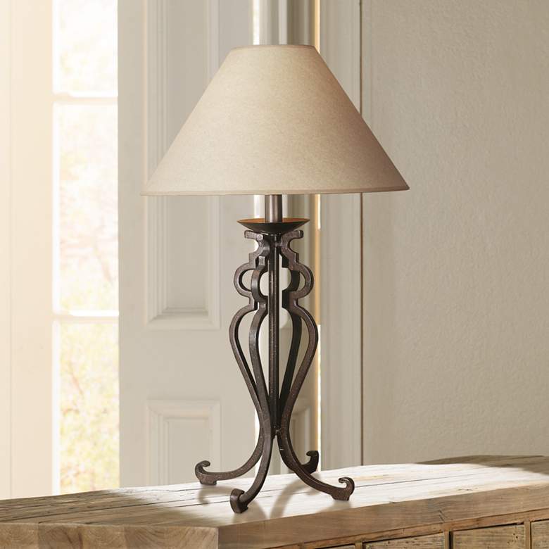 Image 2 Franklin Iron Works Open Scroll 30" Rustic Wrought Iron Table Lamp