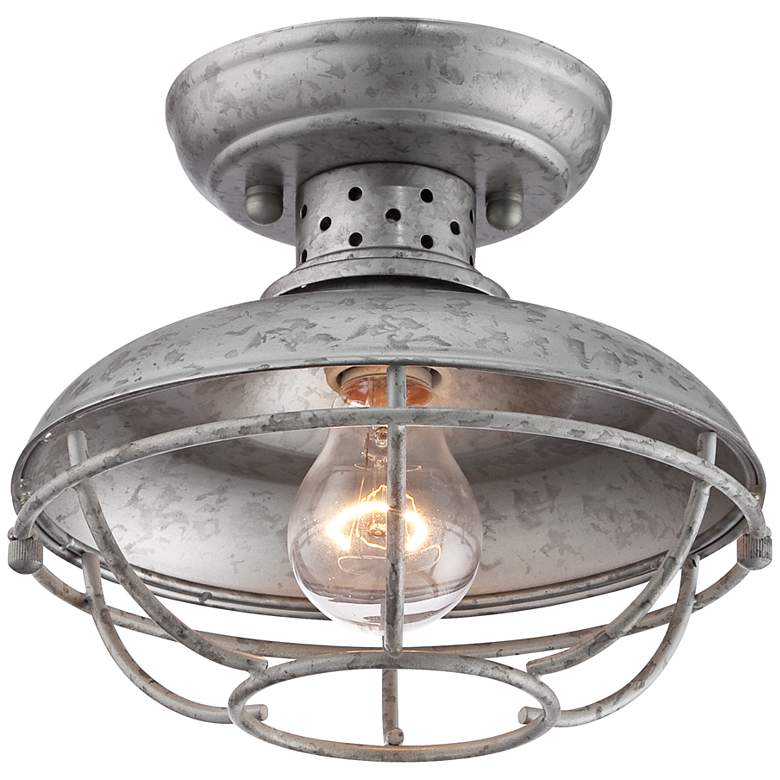 Image 2 Franklin Iron Works Park 8 1/2" Galvanized Outdoor Cage Ceiling Light