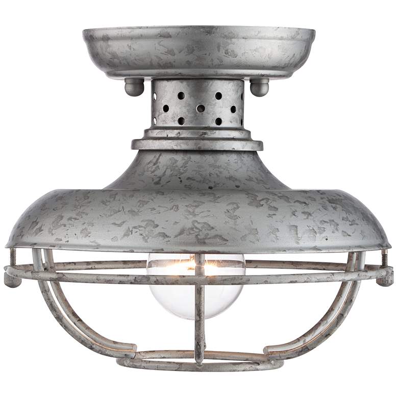 Image 5 Franklin Iron Works Park 8 1/2" Galvanized Outdoor Cage Ceiling Light more views