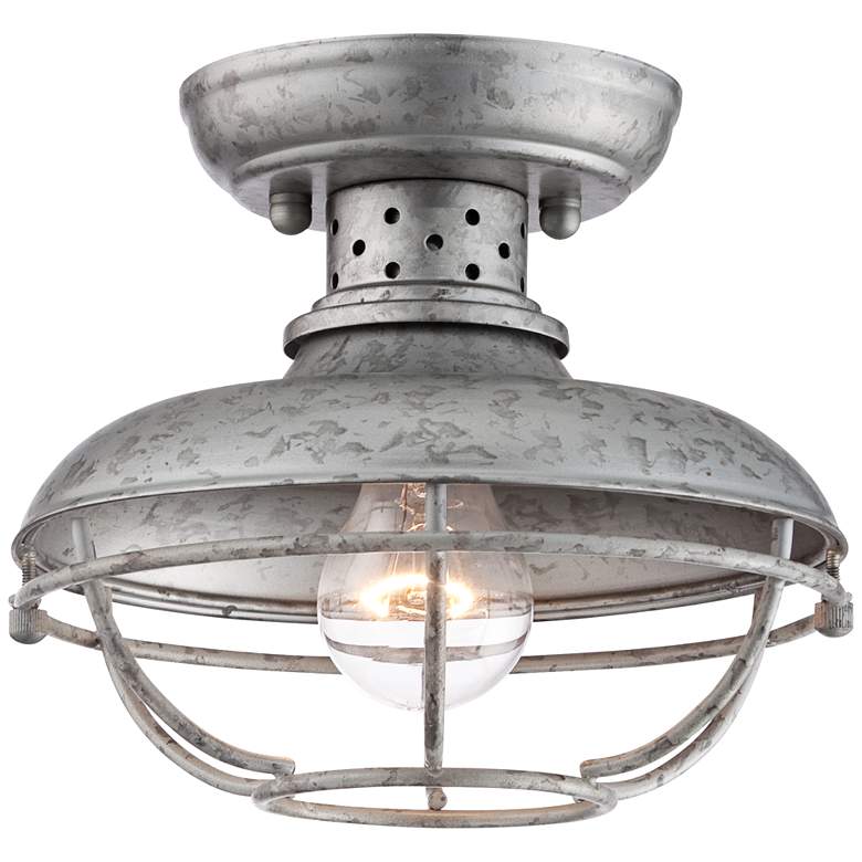 Image 6 Franklin Iron Works Park 8 1/2" Galvanized Outdoor Cage Ceiling Light more views