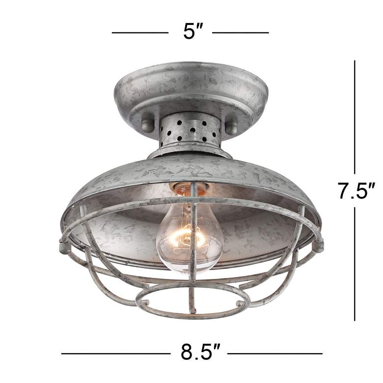 Image 7 Franklin Iron Works Park 8 1/2" Galvanized Outdoor Cage Ceiling Light more views