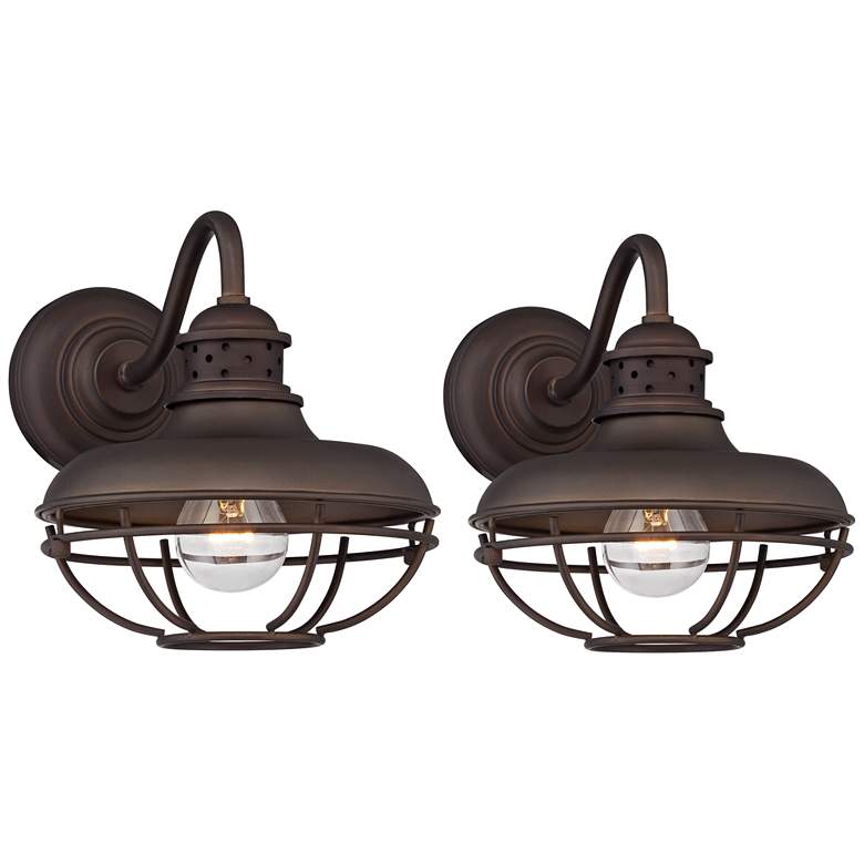 Image 3 Franklin Iron Works Park 9" Bronze Metal Cage Wall Lights Set of 2
