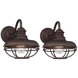 Franklin Iron Works Park 9&quot; Bronze Metal Cage Wall Lights Set of 2