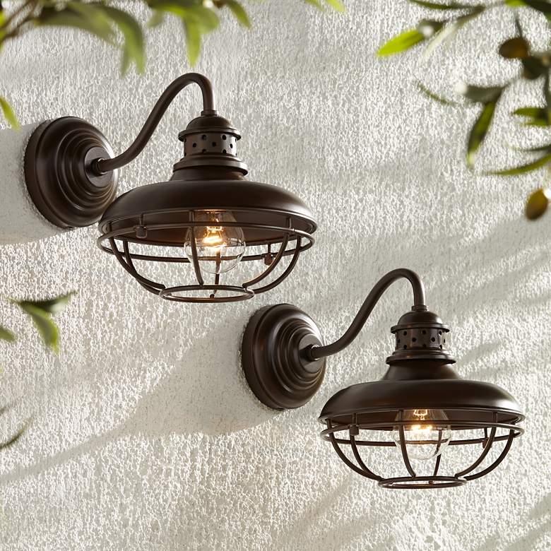 Image 1 Franklin Iron Works Park 9 inch Bronze Metal Cage Wall Lights Set of 2