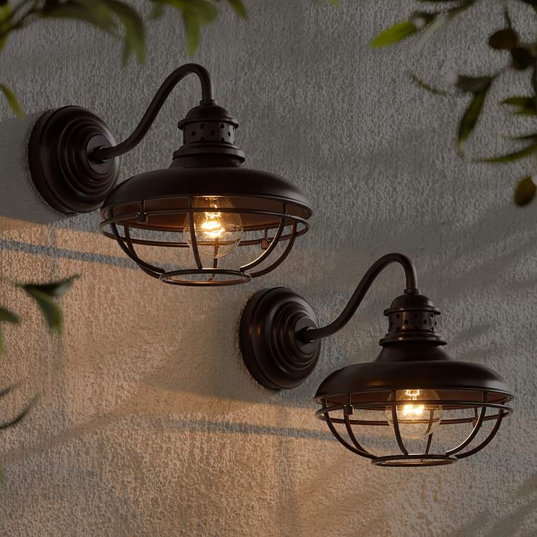 Image 4 Franklin Iron Works Park 9" Bronze Metal Cage Wall Lights Set of 2 more views