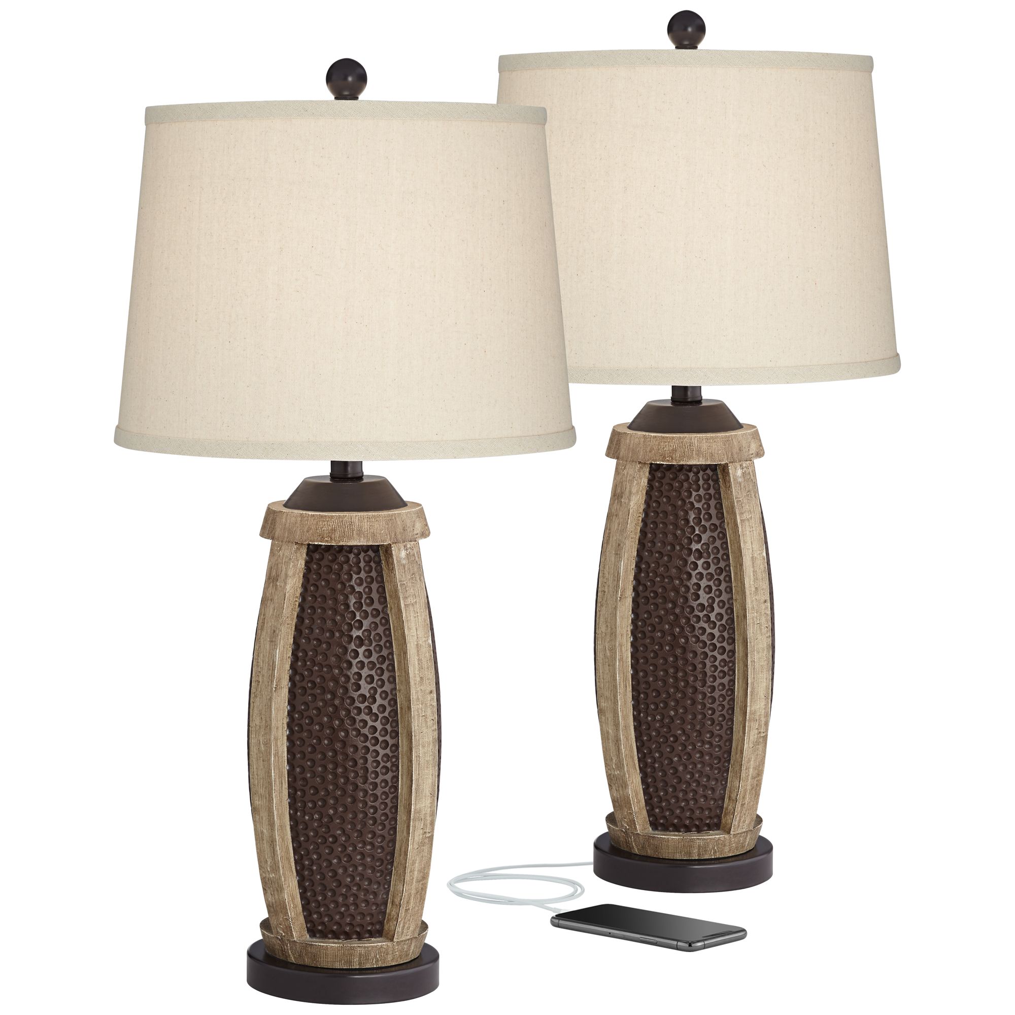 Image 3 Franklin Iron Works Parker 28 1/2" Hammered Bronze USB Lamps Set of 2