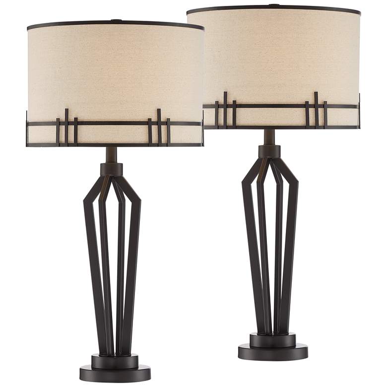 Image 2 Franklin Iron Works Picket 28 inch Bronze Industrial USB Lamps Set of 2