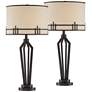 Franklin Iron Works Picket 28" Bronze Industrial USB Lamps Set of 2