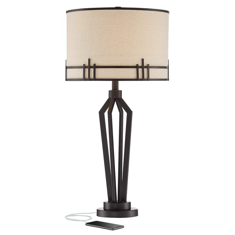 Image 2 Franklin Iron Works Picket 28" Open Base Bronze USB Table Lamp