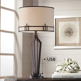 Image1 of Franklin Iron Works Picket 28" Open Base Bronze USB Table Lamp