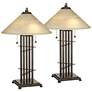 Franklin Iron Works Planes &#39;n&#39; Posts Art Glass Table Lamps Set of 2