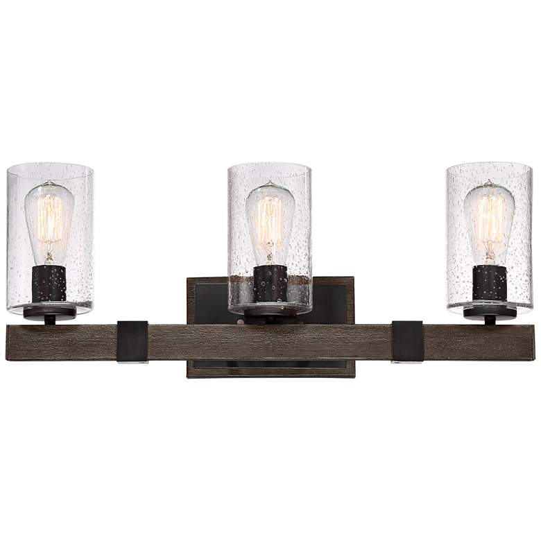 Image 3 Franklin Iron Works Poetry 23 1/2" Wood Grain 3-Light Bath Light