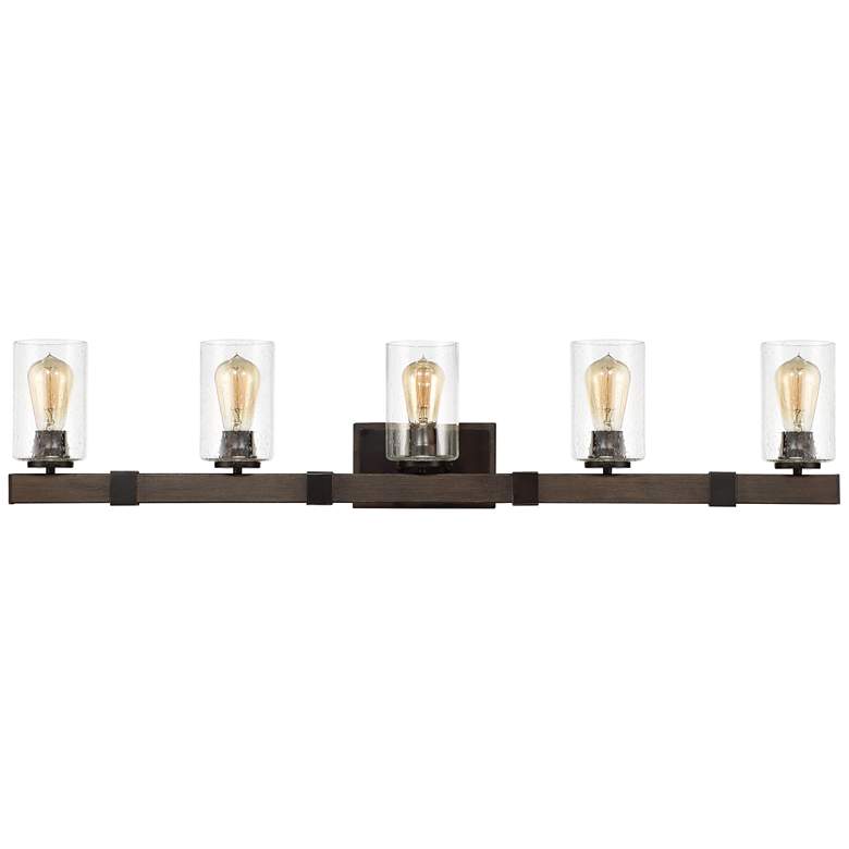 Image 2 Franklin Iron Works Poetry 44" Wide Wood Grain 5-Light Bath Light