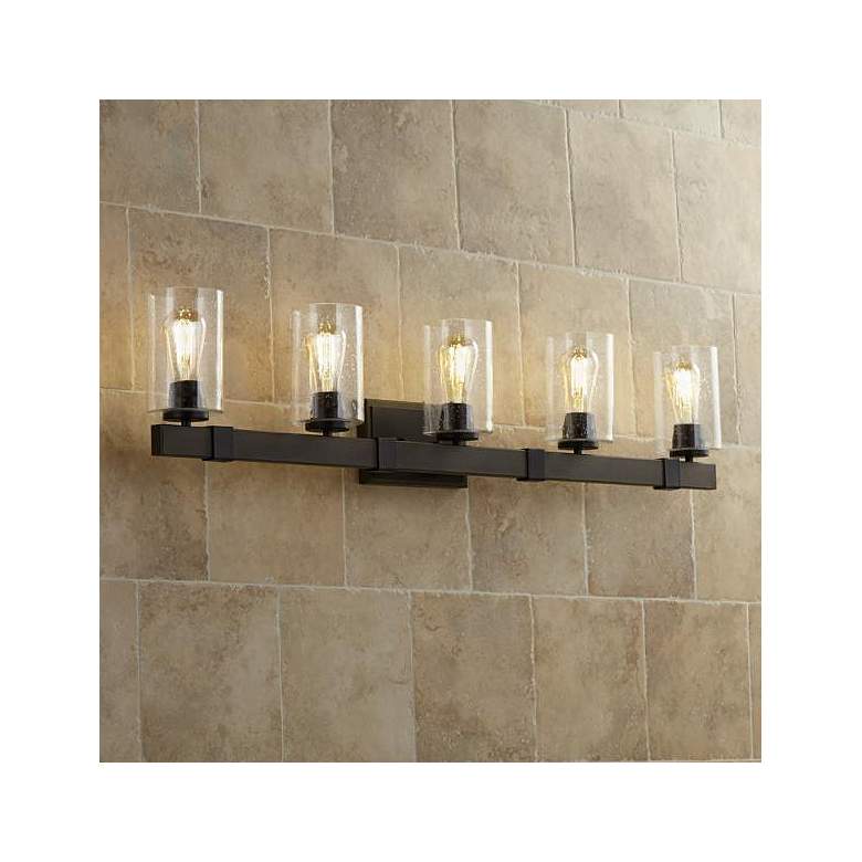 Image 1 Franklin Iron Works Poetry 44" Wide Wood Grain 5-Light Bath Light