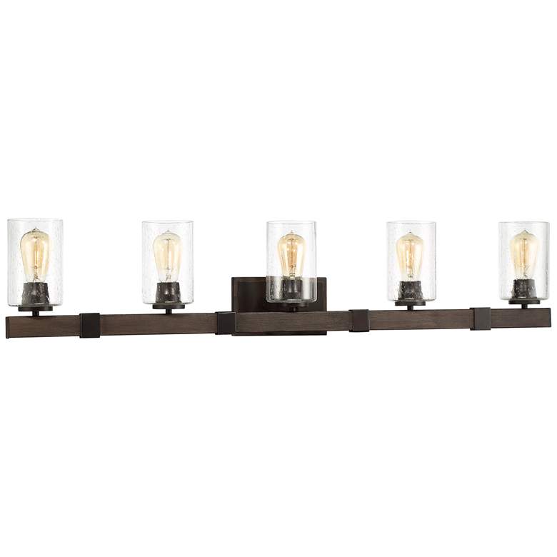 Image 5 Franklin Iron Works Poetry 44" Wide Wood Grain 5-Light Bath Light more views