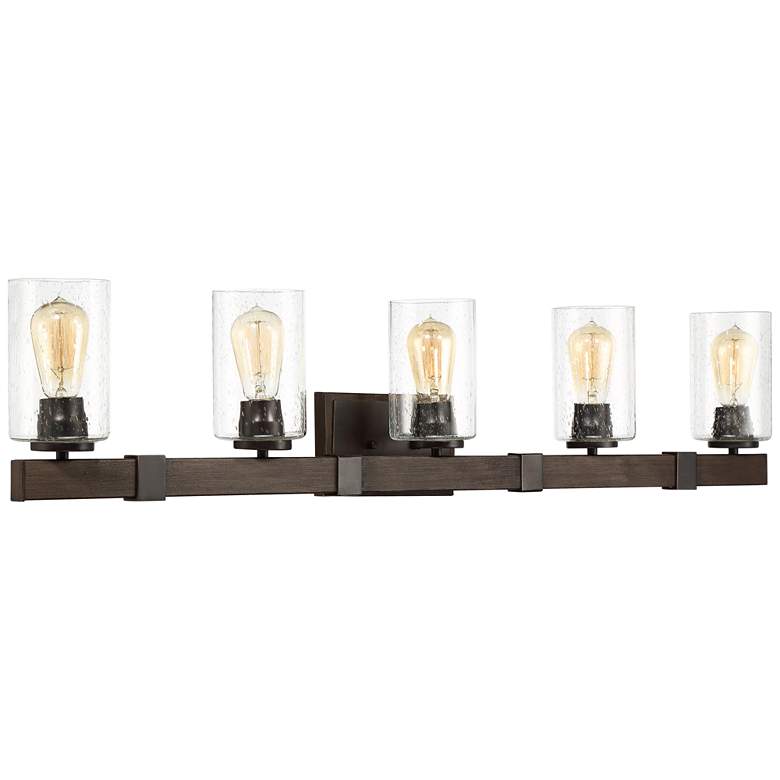 Image 6 Franklin Iron Works Poetry 44" Wide Wood Grain 5-Light Bath Light more views