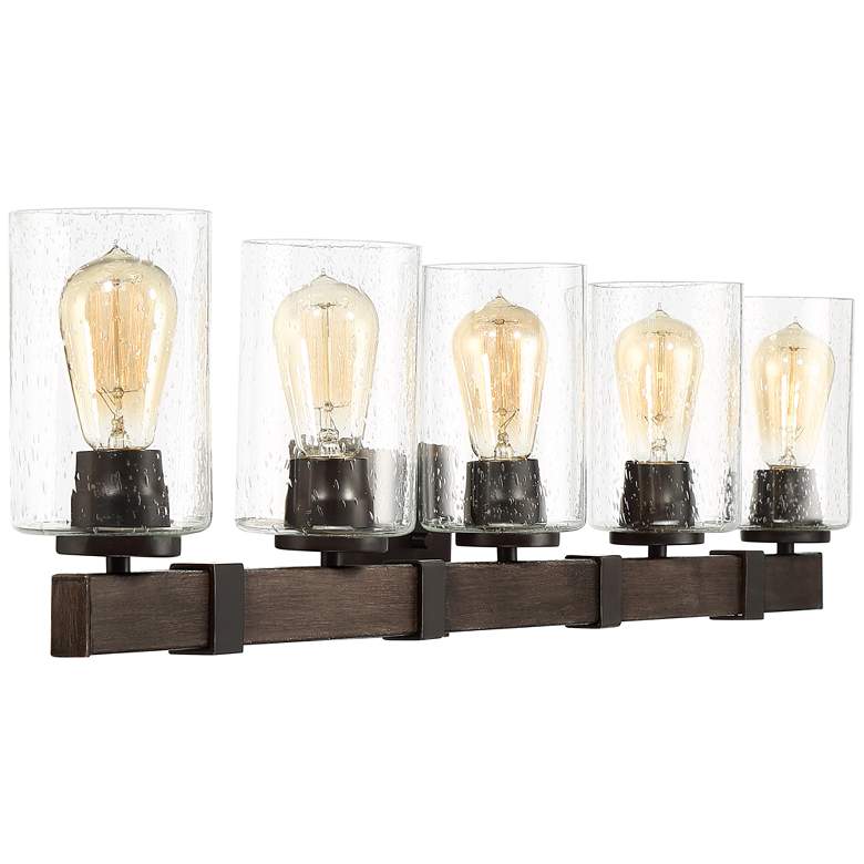 Image 7 Franklin Iron Works Poetry 44" Wide Wood Grain 5-Light Bath Light more views