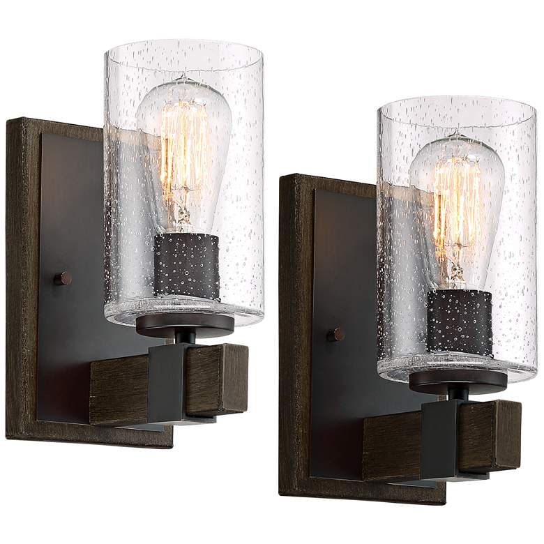 Image 3 Franklin Iron Works Poetry 9" High Seeded Glass Wall Sconces Set of 2