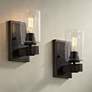 2_Franklin Iron Works Poetry 9" High Seeded Glass Wall Sconces Set of 2