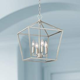 Image1 of Franklin Iron Works Queluz 13" Wide Nickel 4-Light Entry Pendant Light