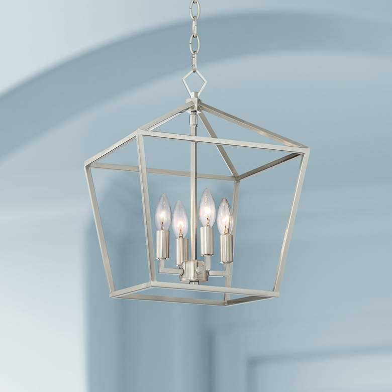 Image 1 Franklin Iron Works Queluz 13" Wide Nickel 4-Light Entry Pendant Light