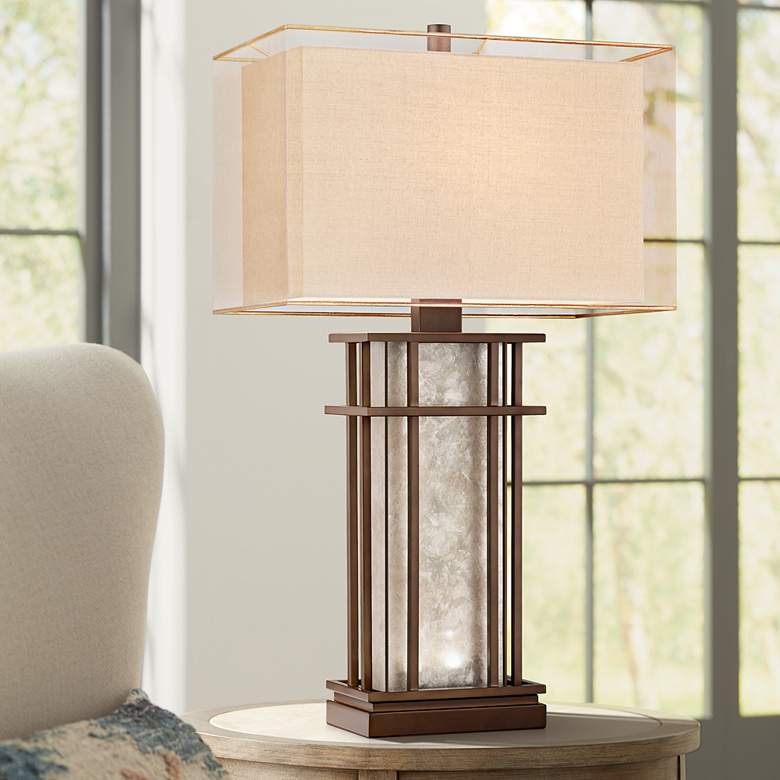 Image 2 Franklin Iron Works Rhodes Mica Glass Table Lamp with LED Night Lights