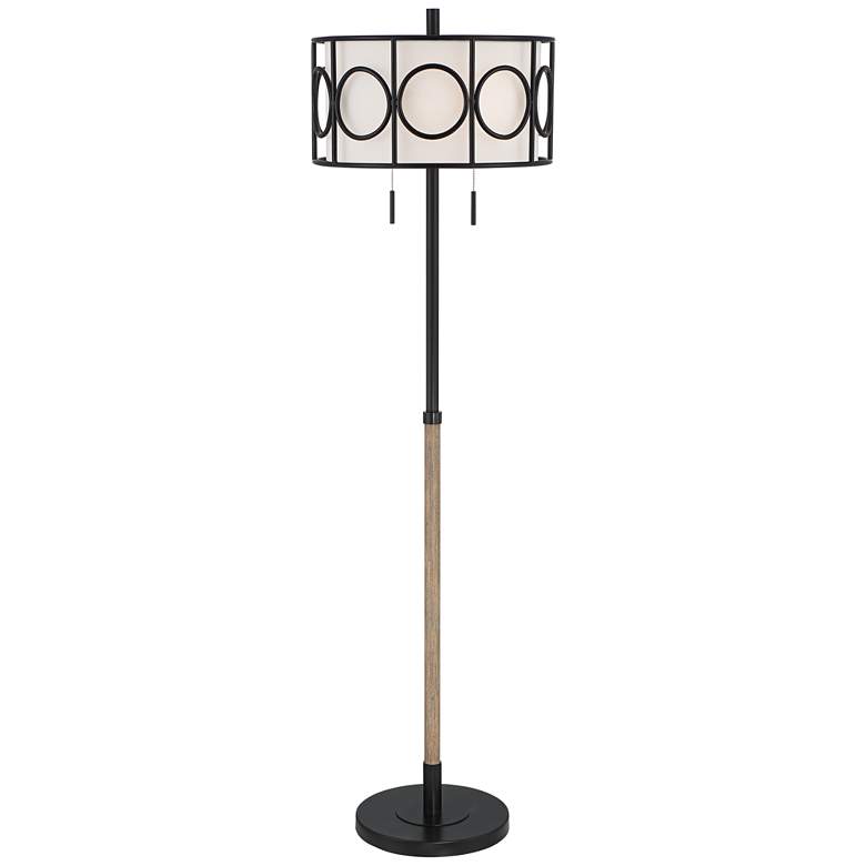 Image 2 Franklin Iron Works Rodeo Floor Lamp Matte Black with Faux Wood Finish