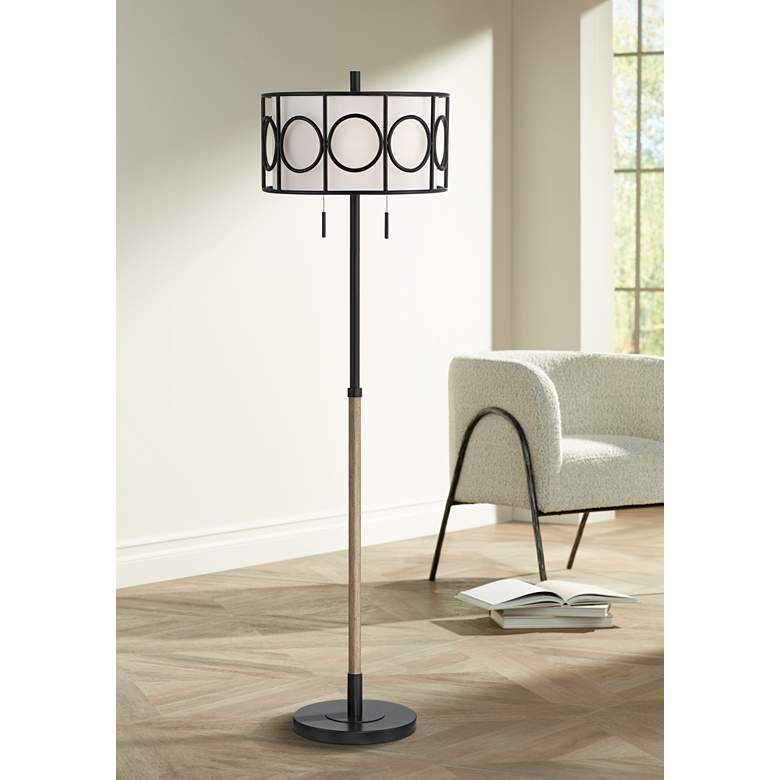 Franklin Iron Works Rodeo Floor Lamp Matte Black with Faux Wood Finish