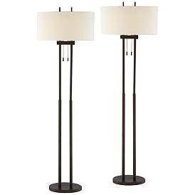 Image2 of Franklin Iron Works Roscoe 62" Bronze Pole Modern Floor Lamps Set of 2