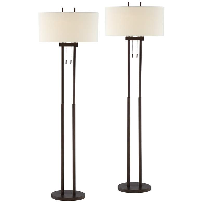 Image 2 Franklin Iron Works Roscoe 62" Bronze Pole Modern Floor Lamps Set of 2