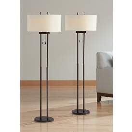 Image1 of Franklin Iron Works Roscoe 62" Bronze Pole Modern Floor Lamps Set of 2