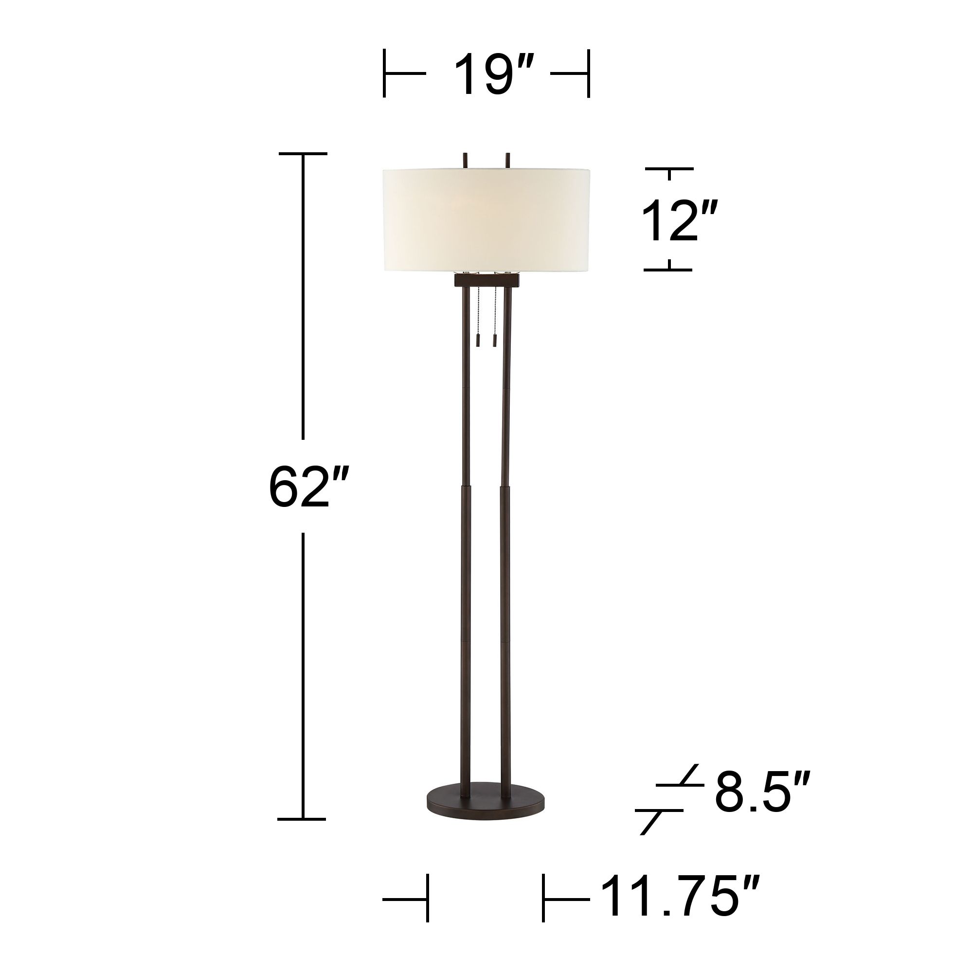 Franklin Iron Works Roscoe 62" Bronze Pole Modern Floor Lamps Set of 2
