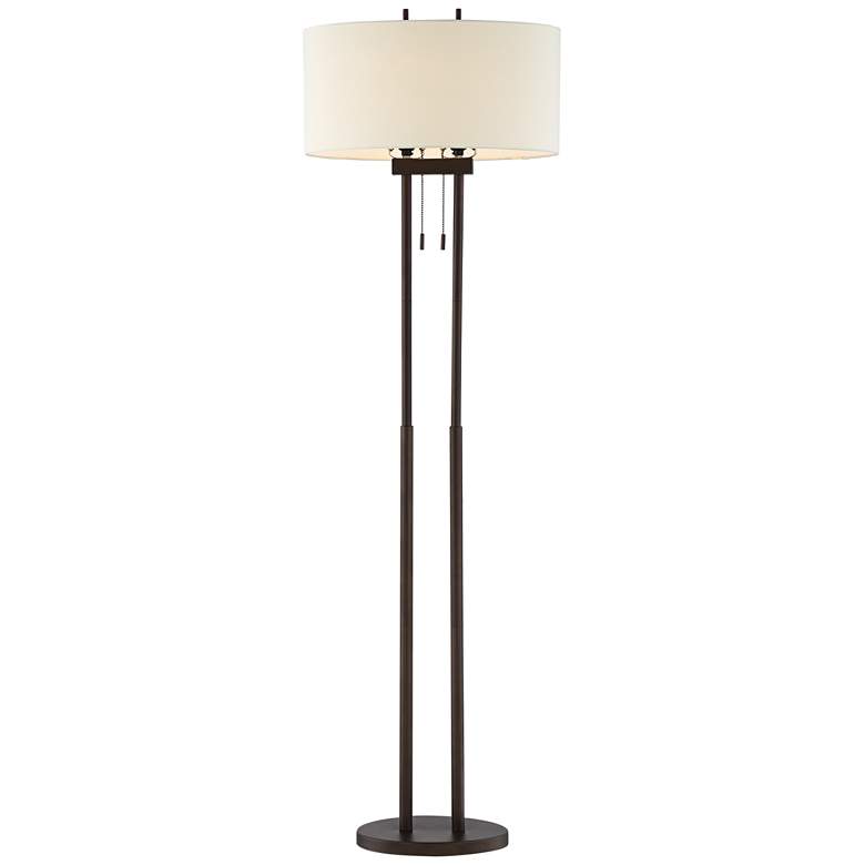 Image 6 Franklin Iron Works Roscoe 62 inch Bronze Twin Pole Pull Chain Floor Lamp more views