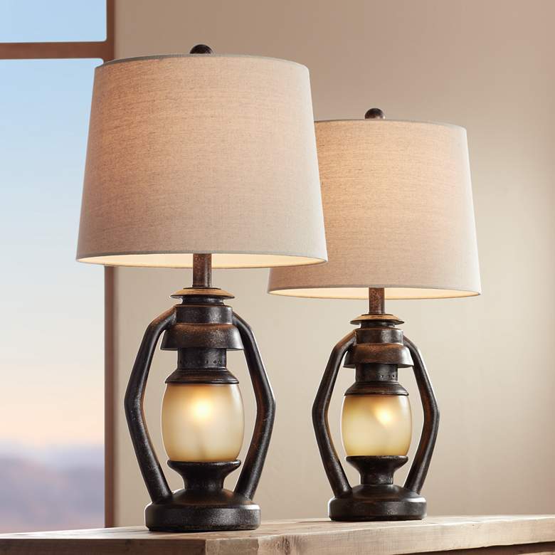 Image 1 Franklin Iron Works Rustic Miner 25 1/4" Night Light Lamps Set of 2