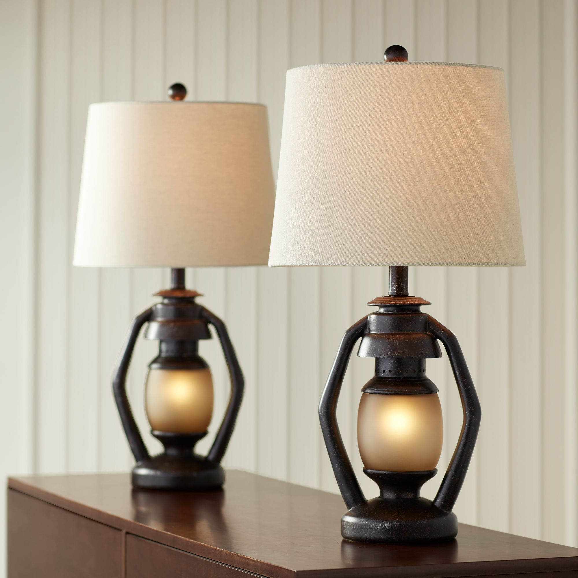Watch A Video About the Horace Brown Rustic Western Miner Night Light Table Lamps Set of 2