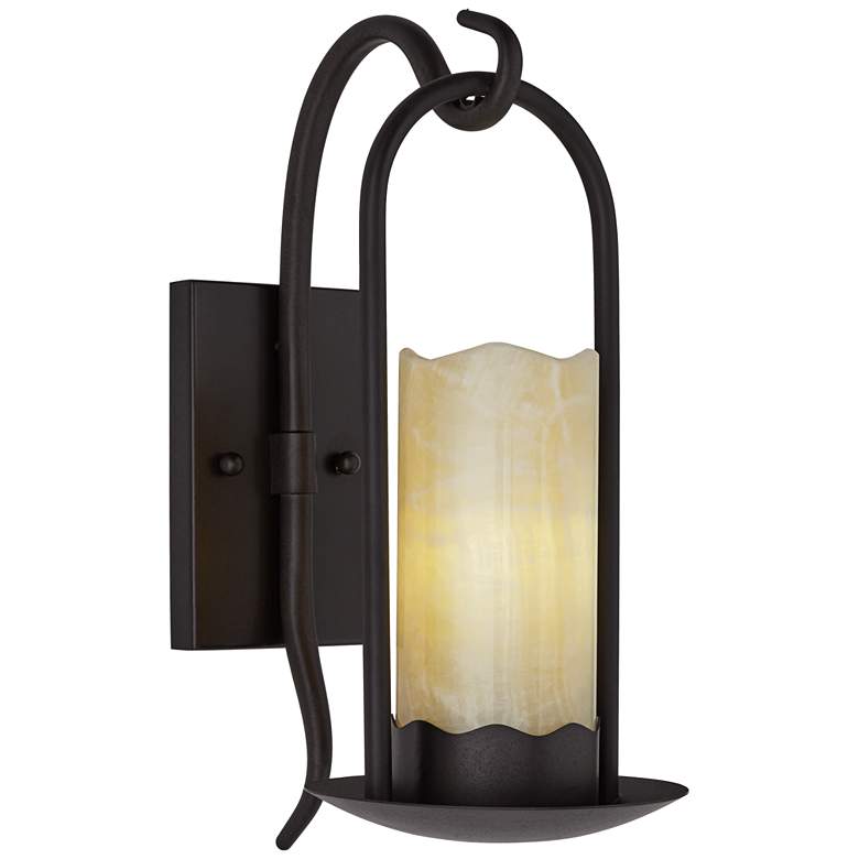 Franklin Iron Works Rustic Onyx 14 1/2&quot; Faux Candle Light Wall Sconce