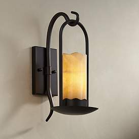 Image1 of Franklin Iron Works Rustic Onyx 14 1/2" Faux Candle Light Wall Sconce